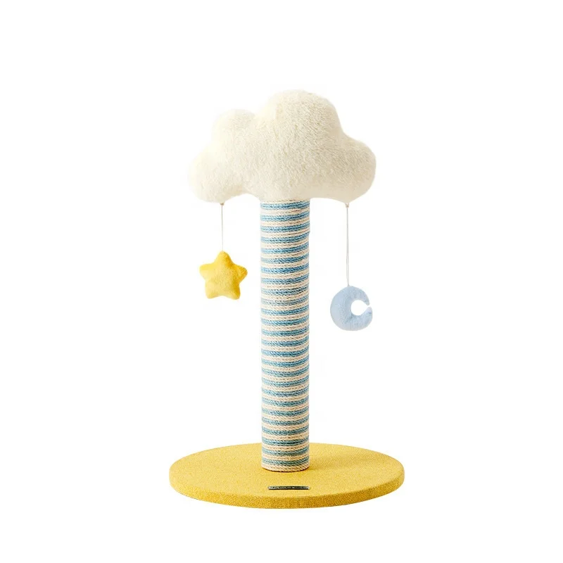 wholesale Clouds shape wooden interactive sisal pet cat toy ball scratch pole tower