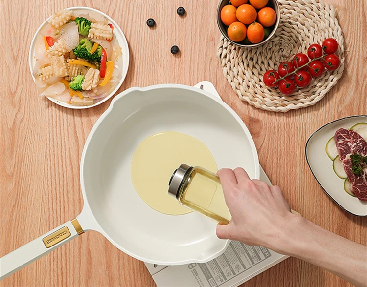 Ceramic Nonstick White Deep Frying Pan Skillet with Lid 24/28/30cm