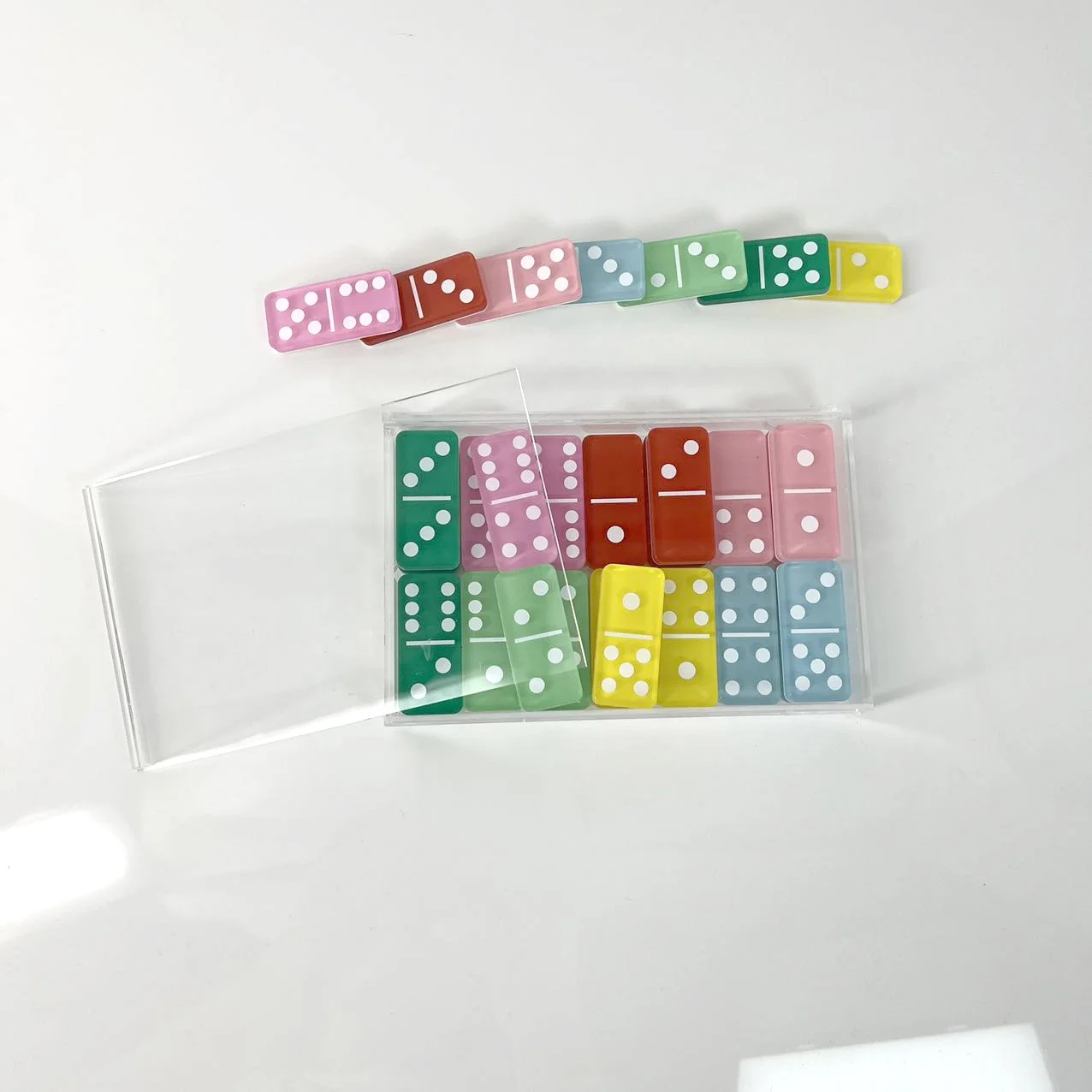 Factory custom high quality double six 28Pcs acrylic dominoes  7 colors  acrylic domino game sets