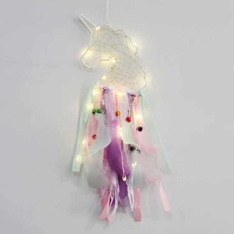 Amazon hot pink unicorn LED dreamcatcher wedding accessories dreamer girl bedroom metope pendant by hand