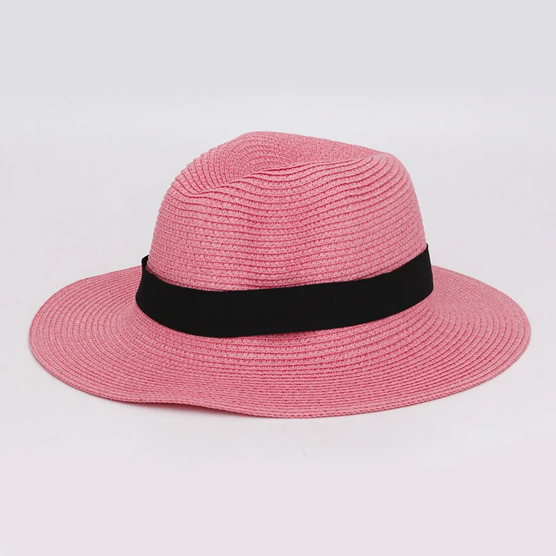 Summer foldable straw hat bucket 2024 bands custom logo large brimmed Lafite Panama straw hat