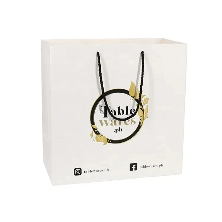 personalized gift paper bag Customized Logo White Luxury Coated Paper Thank You Bags paper White bag