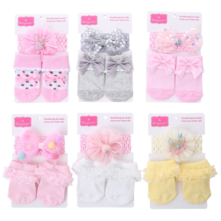beautiful 100% cotton newborn baby socks and hairbands