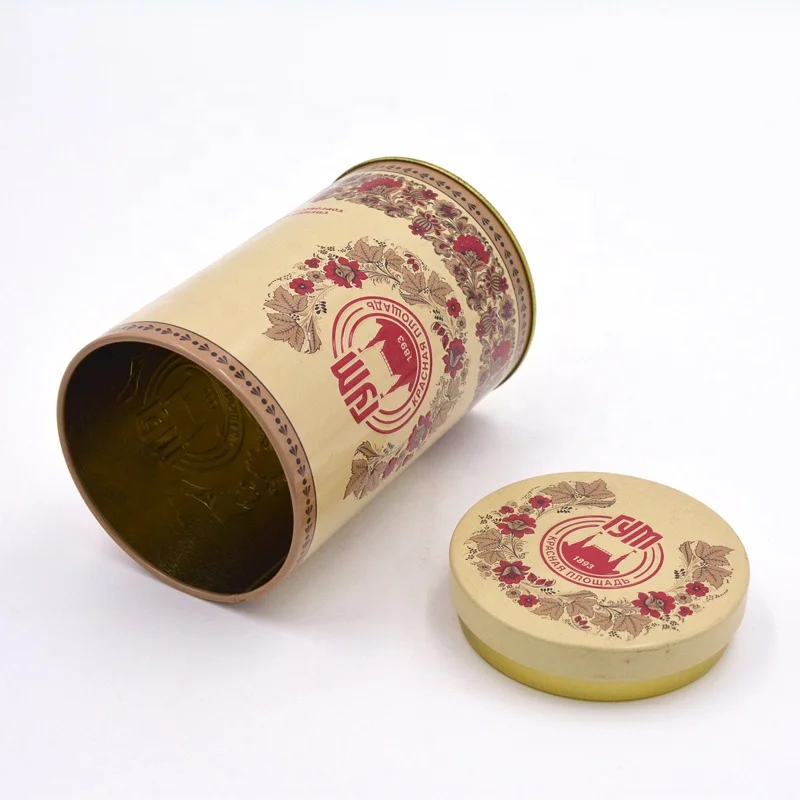 Round tea packaging metal tin container with insert lid