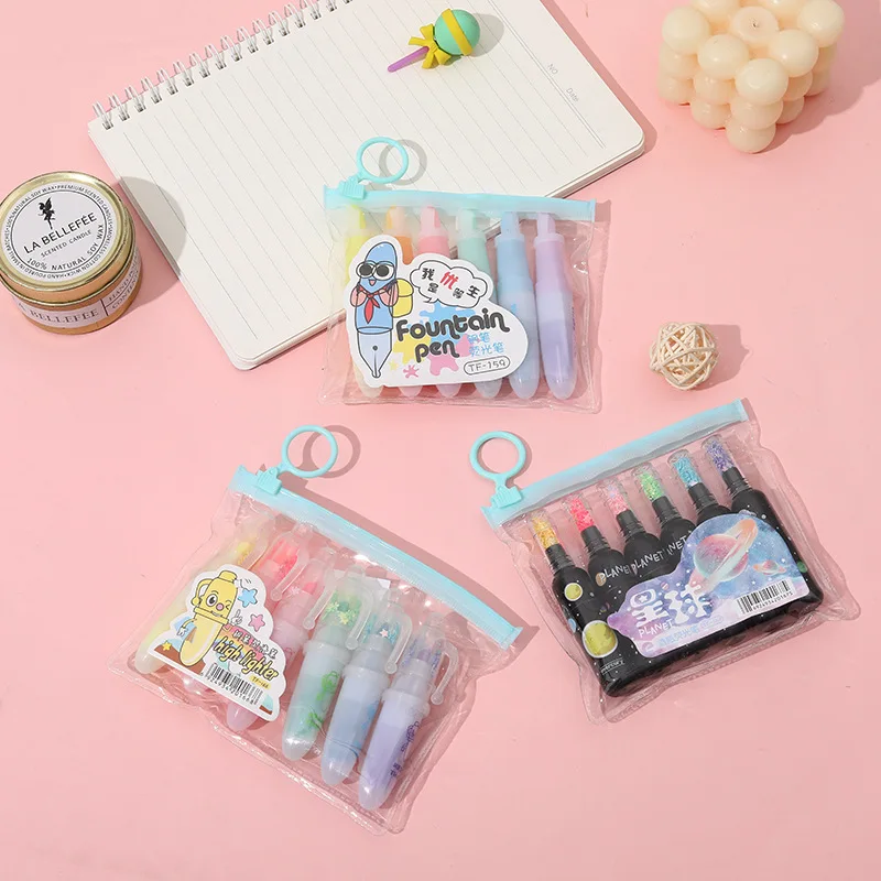 Mini Pill Highlighter Color Paintpoint Marker Pen 6 Color Set