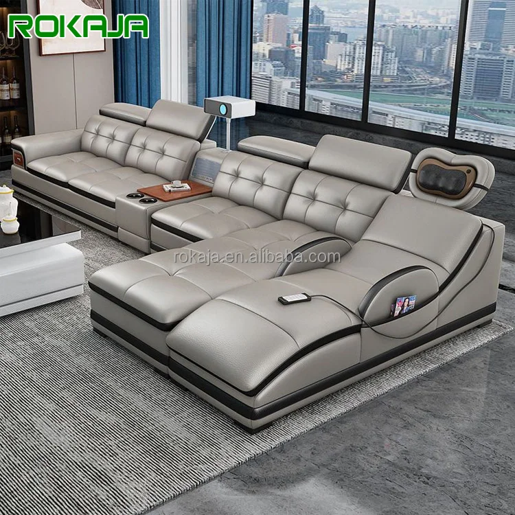 Modern Leather Electric Sofa Set Living Room Furniture Corner Sofa with Massage Chair Multifunctional Sofa with Speaker