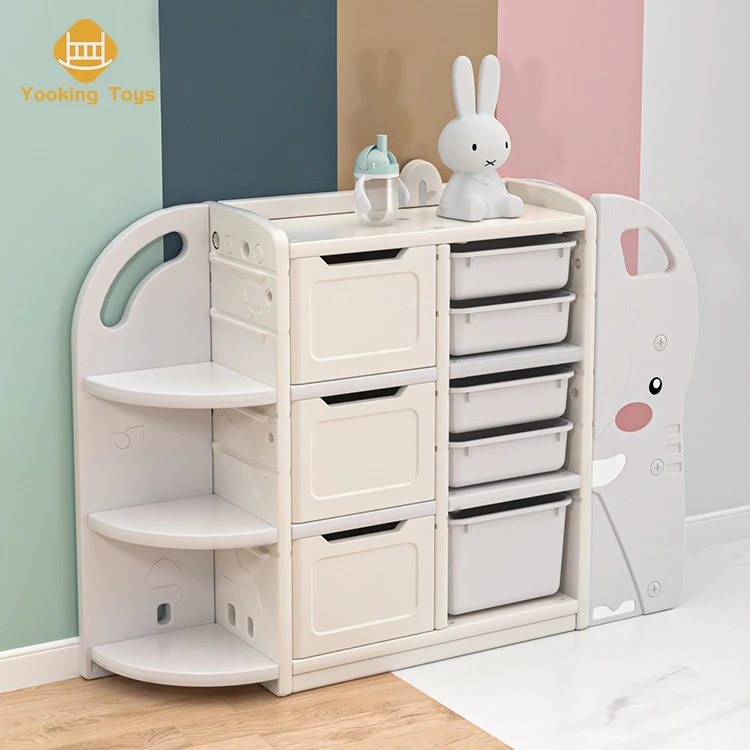 High Capacity Cartoon Toy Shelf Plastic Drawer Storage Cabinets Animal Elephant Organizers Clothes Rack Modern Children Cabinets