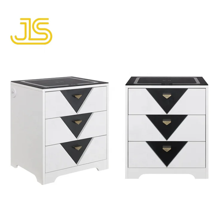 Jinsong Nordic White And Gold Multi-function Intelligent Chest Nightstand Cabinet Smart Wireless Charging Bedside Table