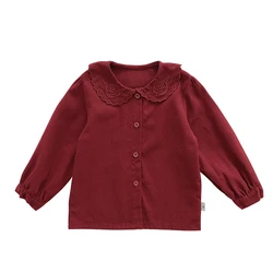 5461/рубашка для девочек, осенний наряд, новинка 2019, детская блузка в Корейском стиле с вышивкой, рубашка с лацканами для маленьких девочек