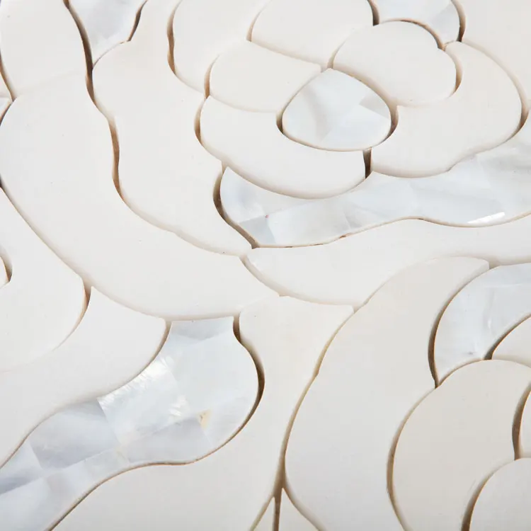 Bathroom Water-jet Waterjet White Pattern Flower Marble Mosaic Tile
