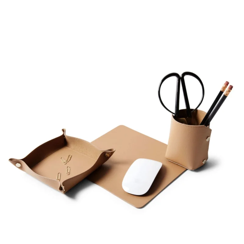Modern Leather Desk tray Set Office Desk Oragnize Travel Desk Mouse Pad Storage Tray
