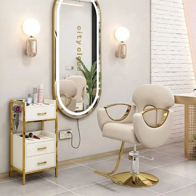 Barber Shop Mirror Hair Salon Special Led With Light Wall Mounted Simple European Style Hair Cutting Mirror Salon Mirror