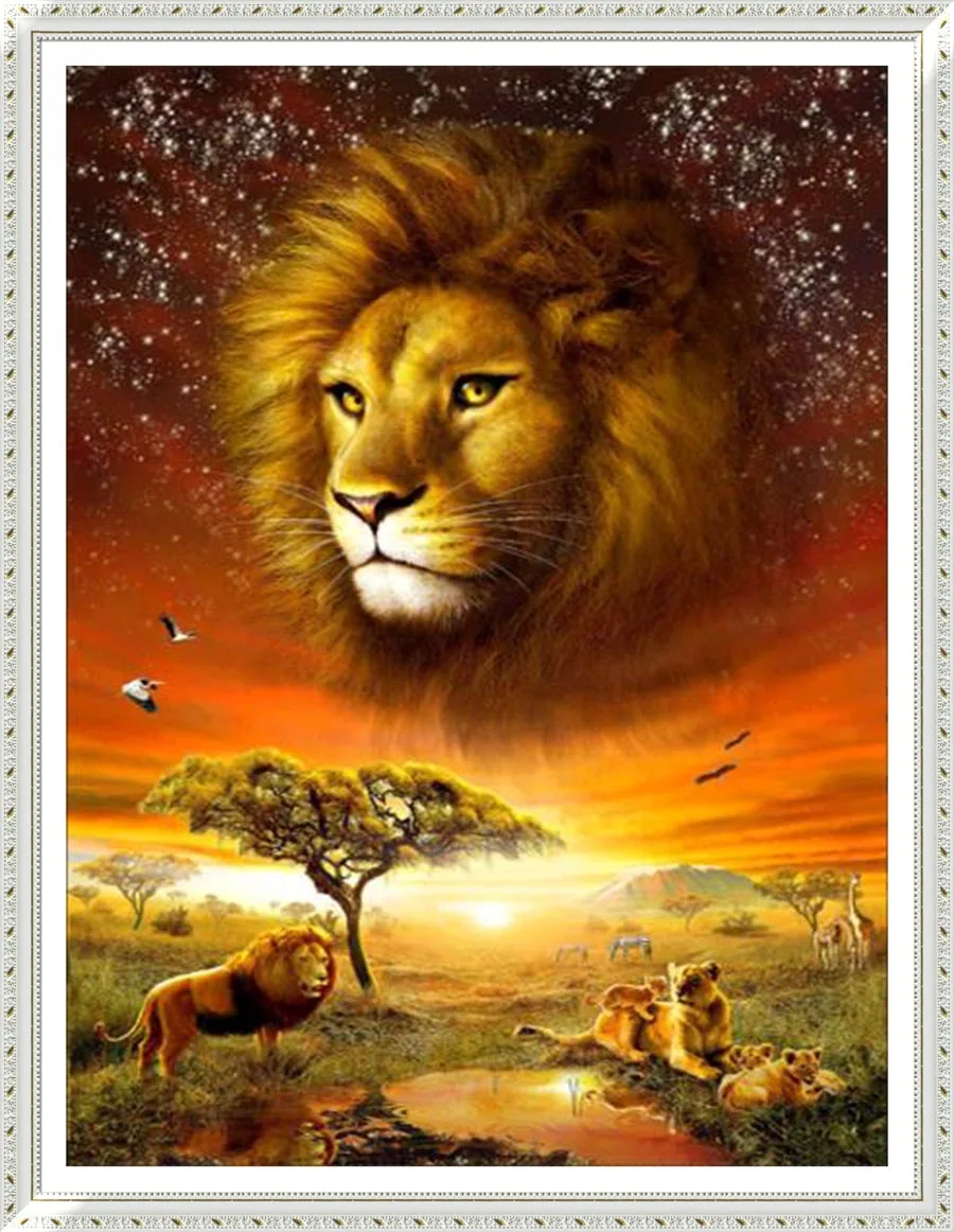 
DIY Lion Diamond Painting for gift and indoor decoration with Full covered Round acrylic diamonds on Oil canvas Size 40x30cm 