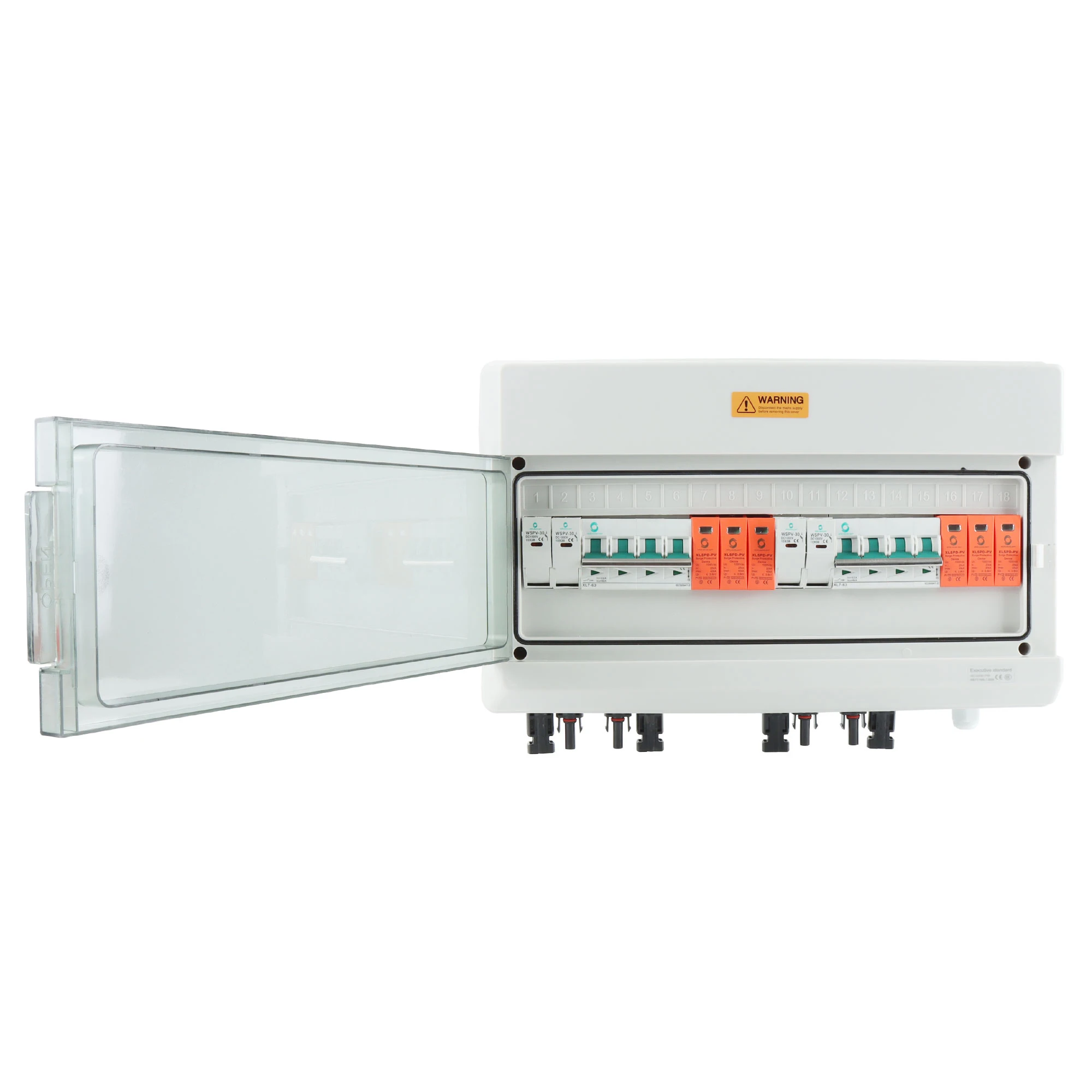 WSDB-PV2/2 IP65 2 IN 2 OUT 2 Strings Array 16A 1000V DC Solar PV Combiner Box for solar system