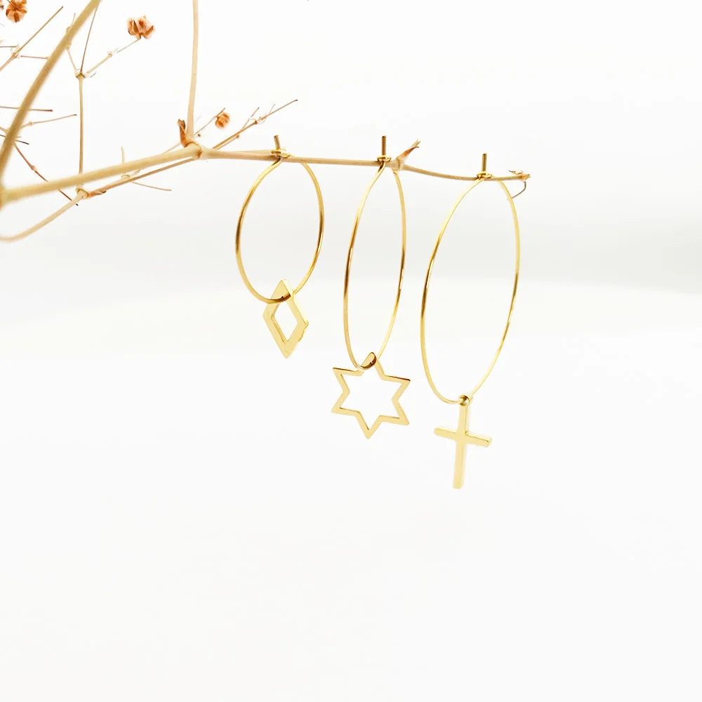 Aretes De Acero Inoxidable Hoop Earring Star And Moon Earrings 18k Gold Plated Jewelry Filled