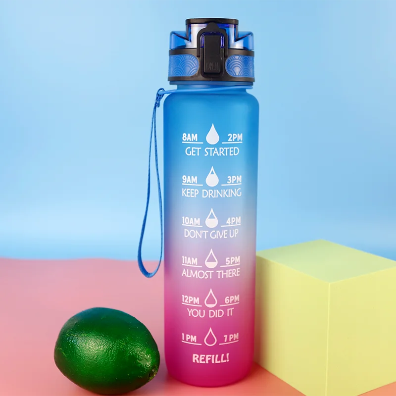 1000 ml Sport Water Bottle Food Grade Plastic Botella Gym Botella De Agua Plastico Popular Item Motivition With Time Marker