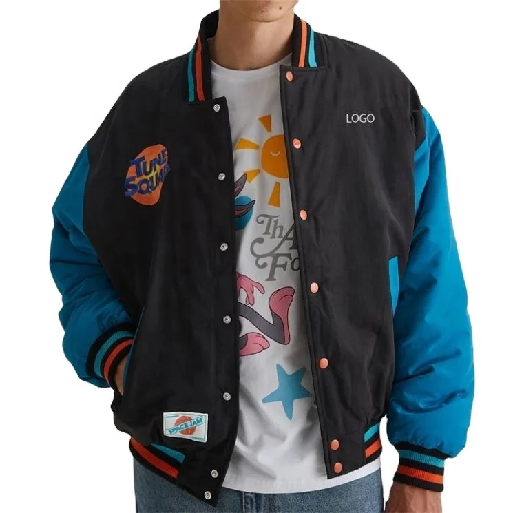 OEM custom 100% Nylon double color patchwork patch bomber baseball bomber jacket for men
