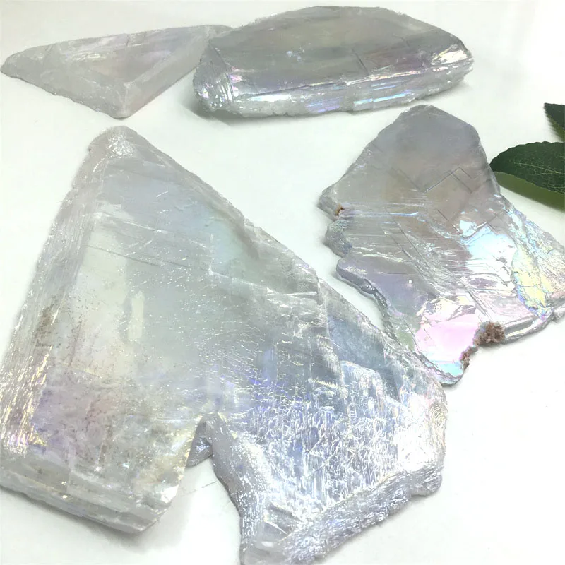 Natural Rough Crystal Slab Angel Aura Han Mineral Clear Gypsum Selenite Slice for Decoration