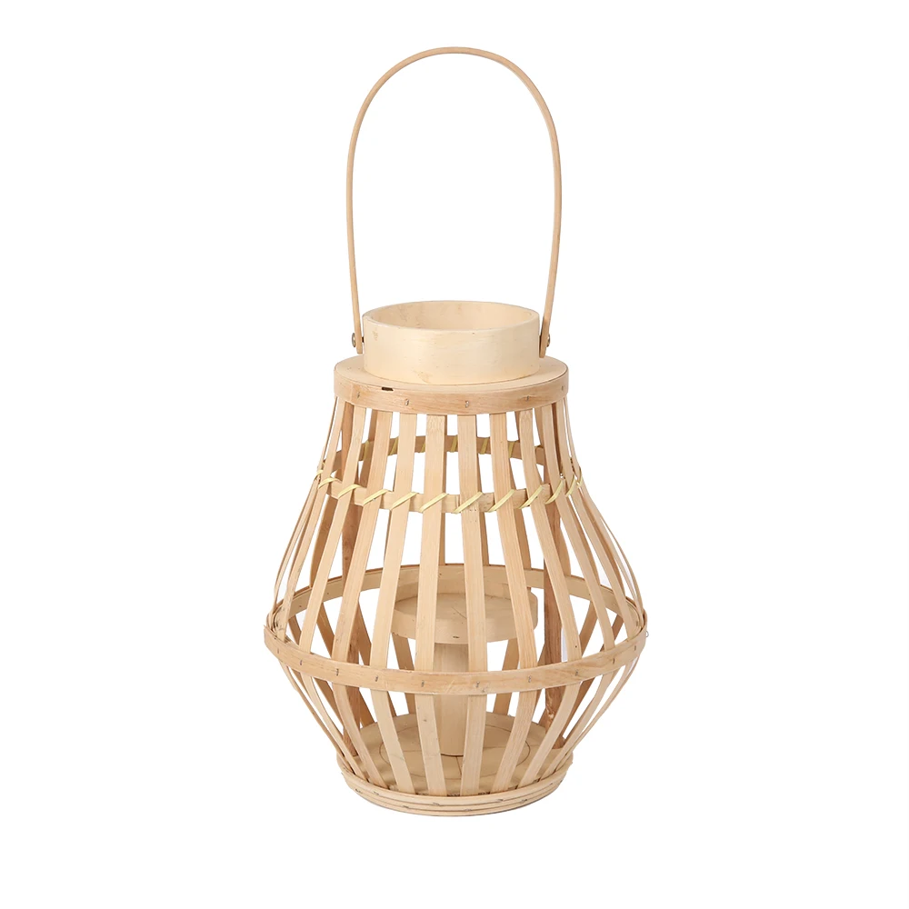 Factory natrual lantern Decorative holder with handle bamboo candle lantern lamp hanging bamboo lantern for candle home decor