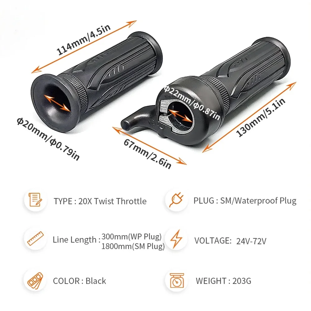 WUXING 3-контактный 20x24V 36V 48V 60V 72V водонепроницаемый разъем SM полный Твист дроссельной заслонки для электровелосипеда Электрический велосипед