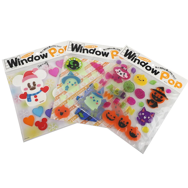 Оптовая продажа рождественские гелевые наклейки из термопластичной резины для украшения окон Мультяшные Рождественского