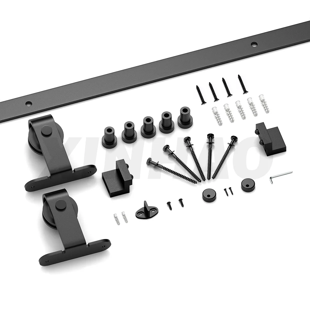5.5FT Single Door French Style Top Mount Carbon Steel Metal Sliding Door Hardware Black Framed  Barn Door Hardware Kit
