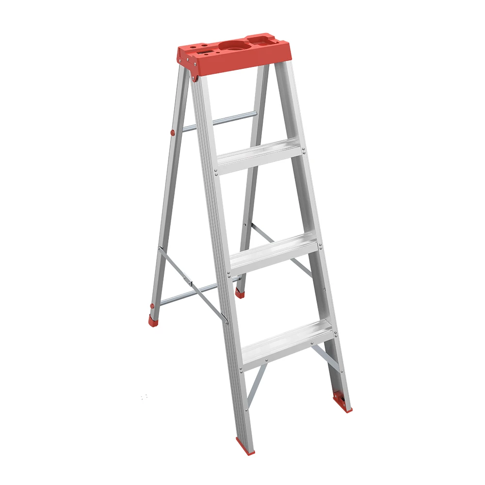150KG max load single-sided aluminum ladder strong frame aluminum platform wide step industrial ladder with toolbox