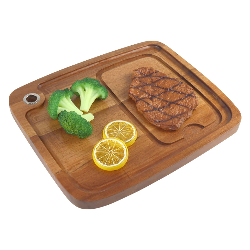 Acacia Wood Cutting Board Steak Plate with Juice Channel Handle Hole