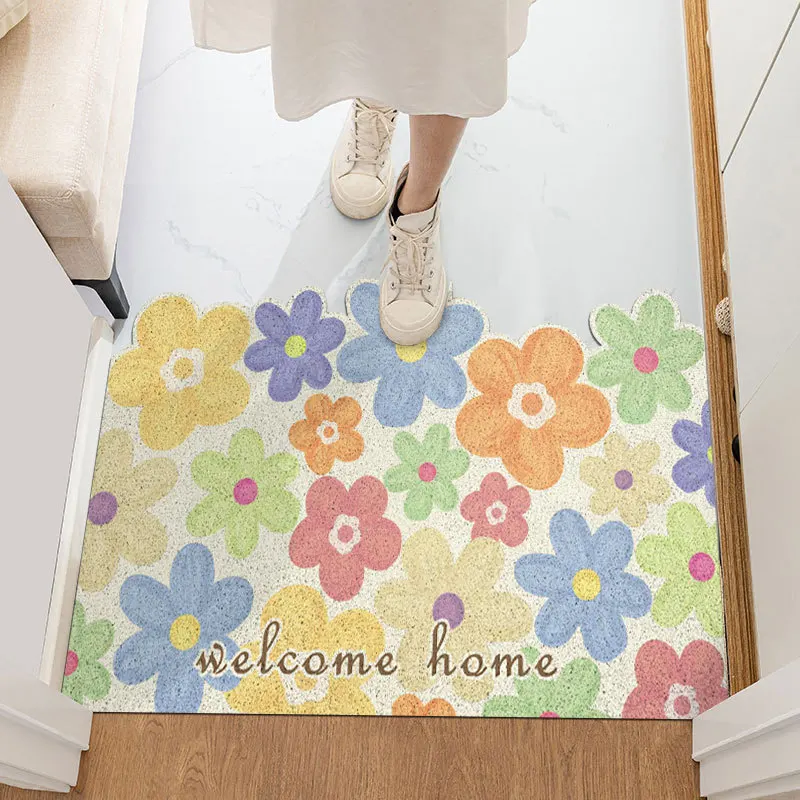 USA ins flower silk circle floor mat entrance door mat non-slip and stain-resistant foot mats simple entrance door
