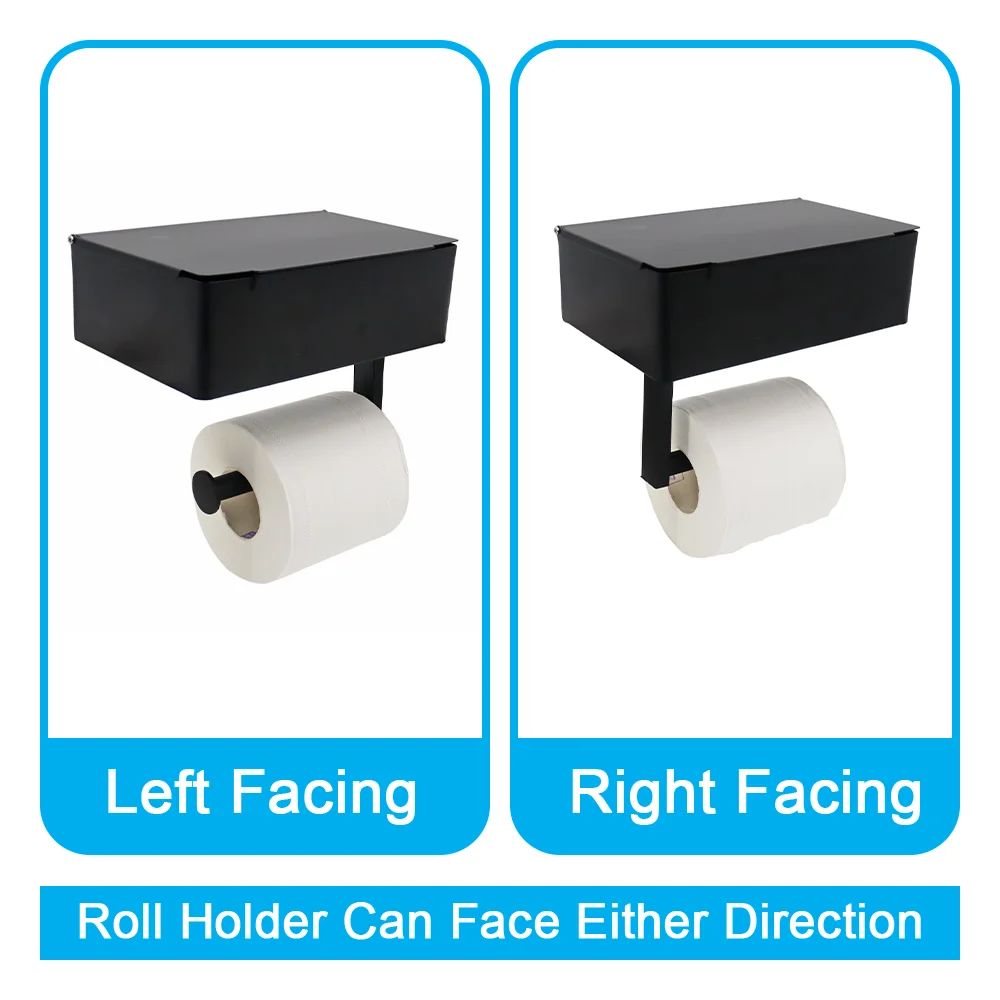New Design Stainless Steel Black Phone Shelf Lid Flushable Wet Wipes Dispenser Storage Box Toilet Paper Roll Holder