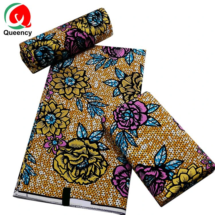 Queency голландское качество, мягкая африканская восковая ткань Atamfa, 100% хлопчатобумажная ткань с принтом золотого воска в цветах