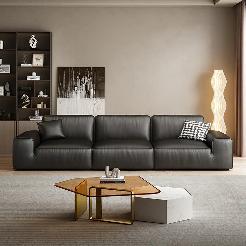 Italian modern simple leather modular sofa High quality luxury living room sofa velvet straight sofa