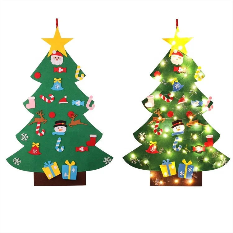 Wholesale Kids New Year Gift DIY Felt Christmas Tree Hanging Ornaments With String Lights