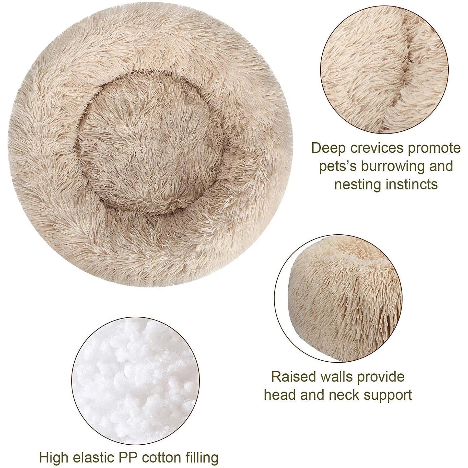 Hot sale pet bed Round soft comfort luxury plush cat dog beds washable donut dog bed