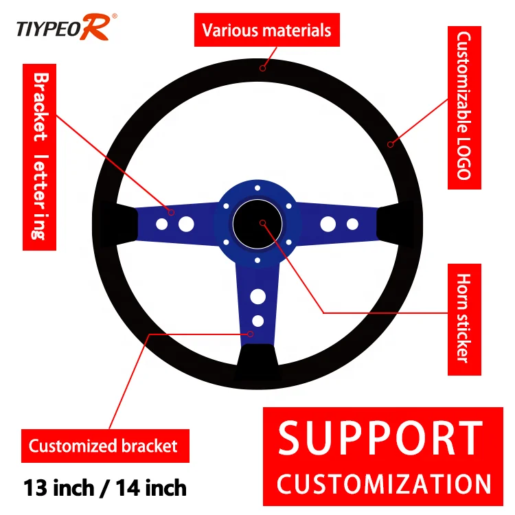 Customizable embroidered customer LOGO and horn  LOGO high quality suede racing steering wheel