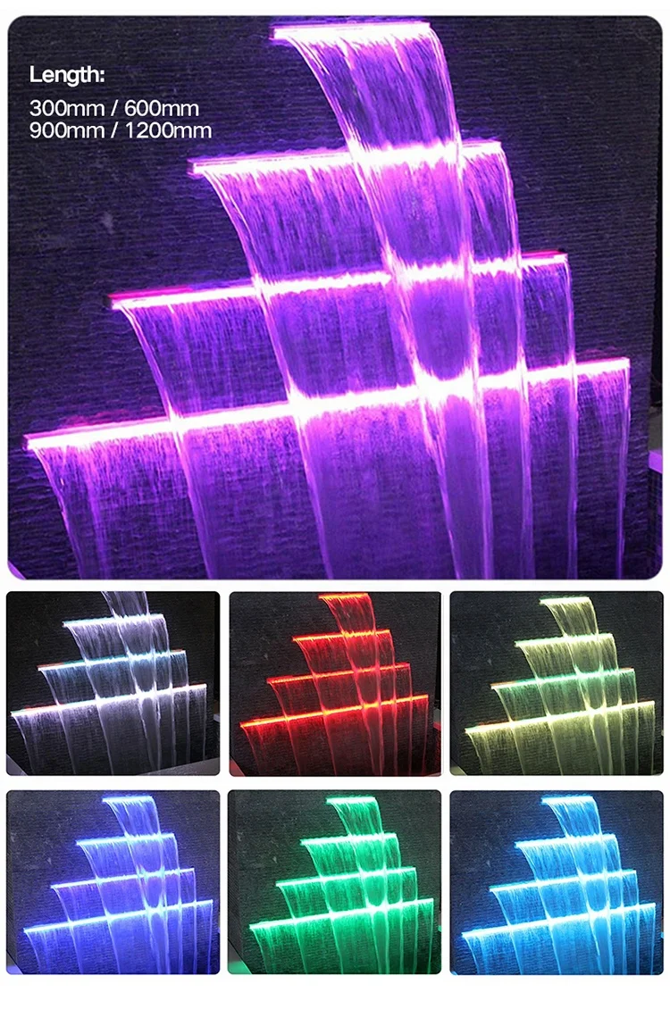 Factory Price RGB DC 12V Cascade Water Descent Outdoor Artificial Garden Outdoor LED Waterfalls Light
