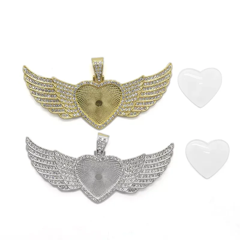 Custom Jewellery Photo Diy 2022 New Heart Angel Wing Hip Hop Jewelry Pendant Necklace Sublimation Wing Necklace Blanks