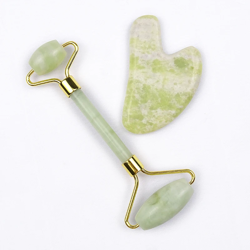 Custom Green Quartz Massager jade roller facial skin roller massager tool gua sha set