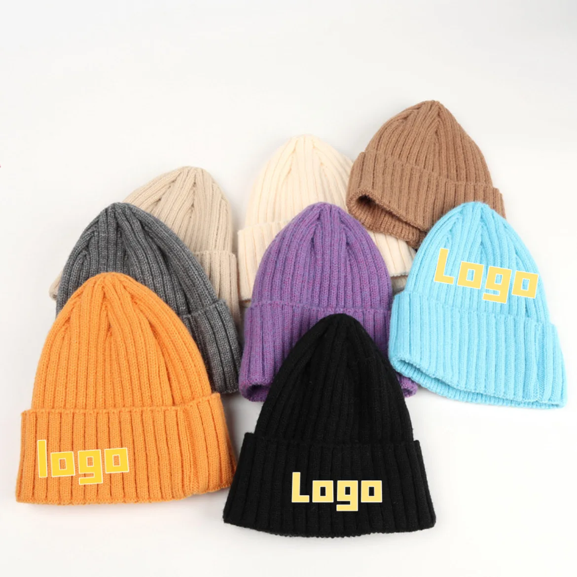 Crochet Hat Knit Rolled Cuff Beanie Warm Winter elastic  Fisherman Beanie Cap Trawler Men Casual custom hats logo embroidery