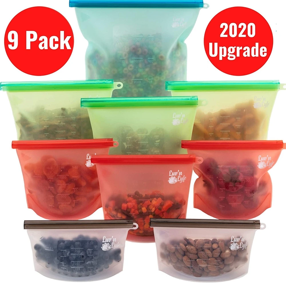 Reusable  Food Grade Certified Silicone Food Storage Bag Set  Freezer Food Preservation Storage Bags