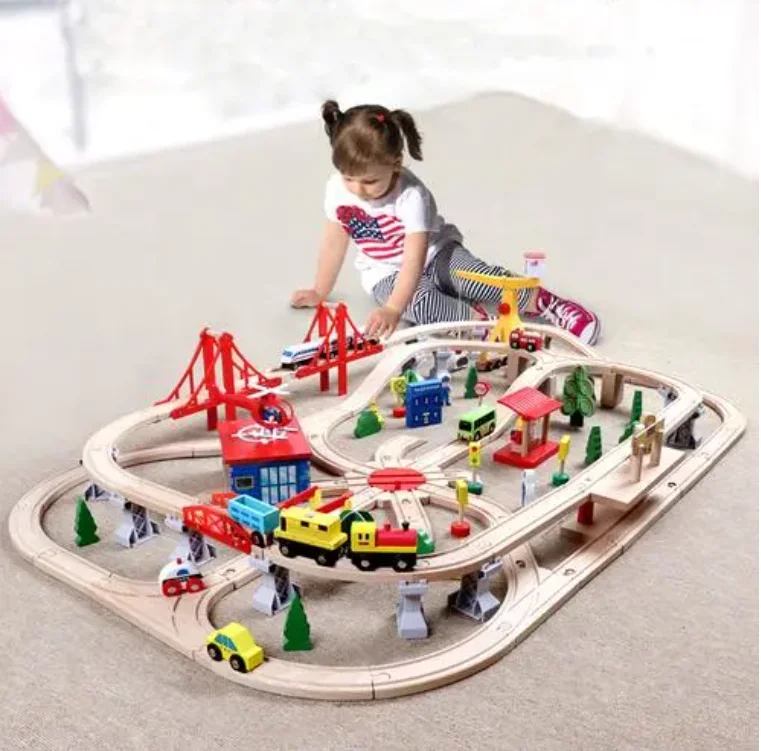 Factory Wholesale Price  STEM Learning Educational Coding Toy Wooden Train Track Slot Toy