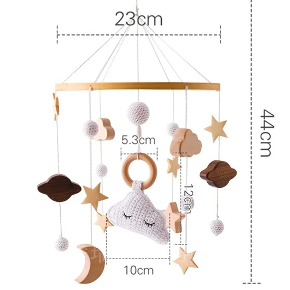 2-in-1 Baby Mobile Toy with Arm Holder Wooden Beads Stars Bed Hanger Nursery Decor for Boys & Girls Perfect Baby Shower Gift