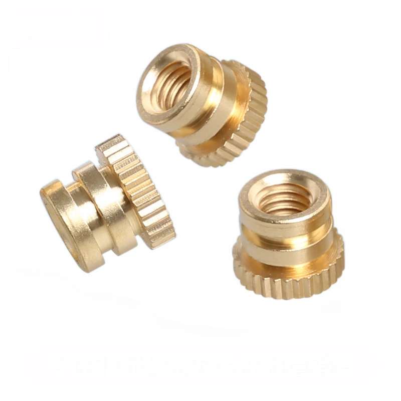 Injection Molded Chamfer Grooved Copper Female Thread Stud Vertical Stripe Knurled Hot Melt Brass Insert Nut For Plastic Housing