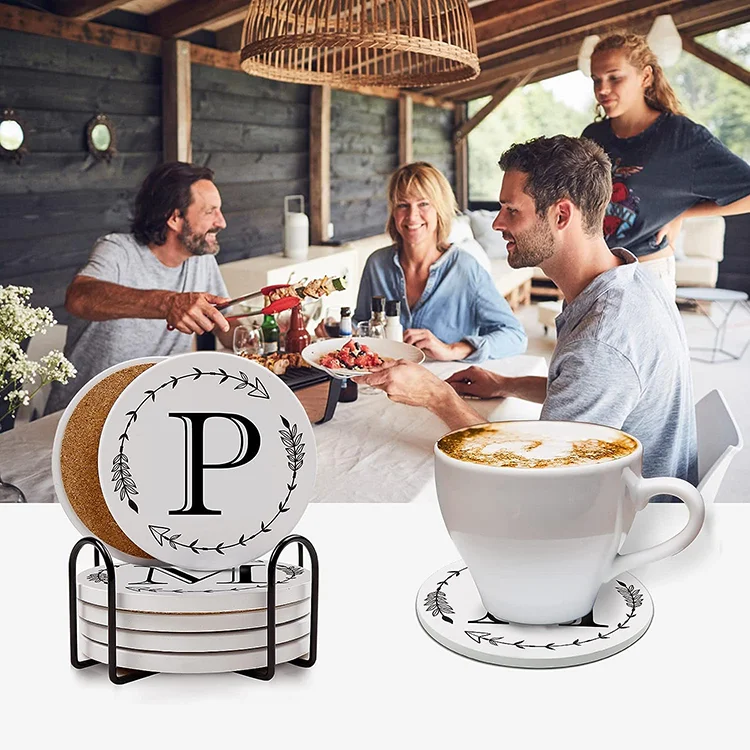 Wholesale Custom Sublimation Printed Promotional Absorbent Drinks Non-slip Glossy Round Ceramic Coasters With Cork Base