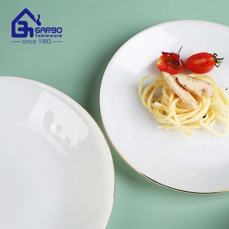 gold rim round shape opal glass dinner set 14 pieces for home tableware plates and bowls heat resistant jade opal glassware set