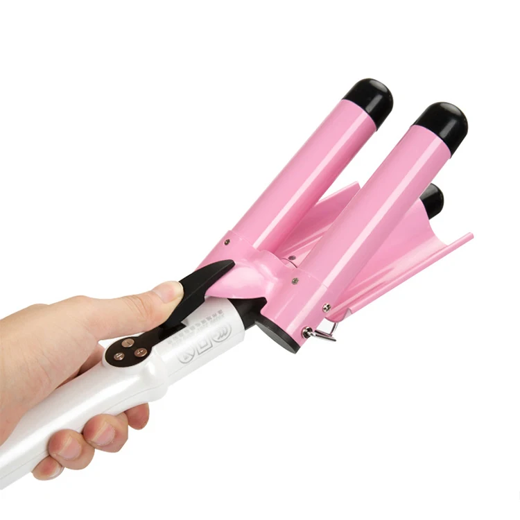 
2021 Home use three barrel ceramic Ionic big wave curler automatic LCD curling iron with triple barrel hair waver hair curler 