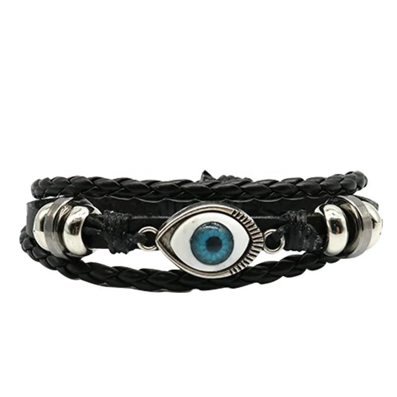 2020 SUZY Jewelry 8 styles Genuine Leather Fashion Blue Eye Bracelet Turkish Skull Feather Bracelets For Women Men