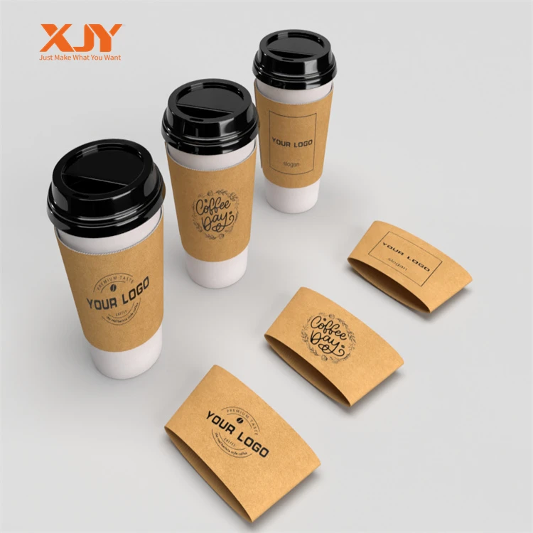 XJY экологически чистые переработанные бумажные картонные нарукавники для стаканчиков 8 унций одноразовые гофрированные кофейных чашек