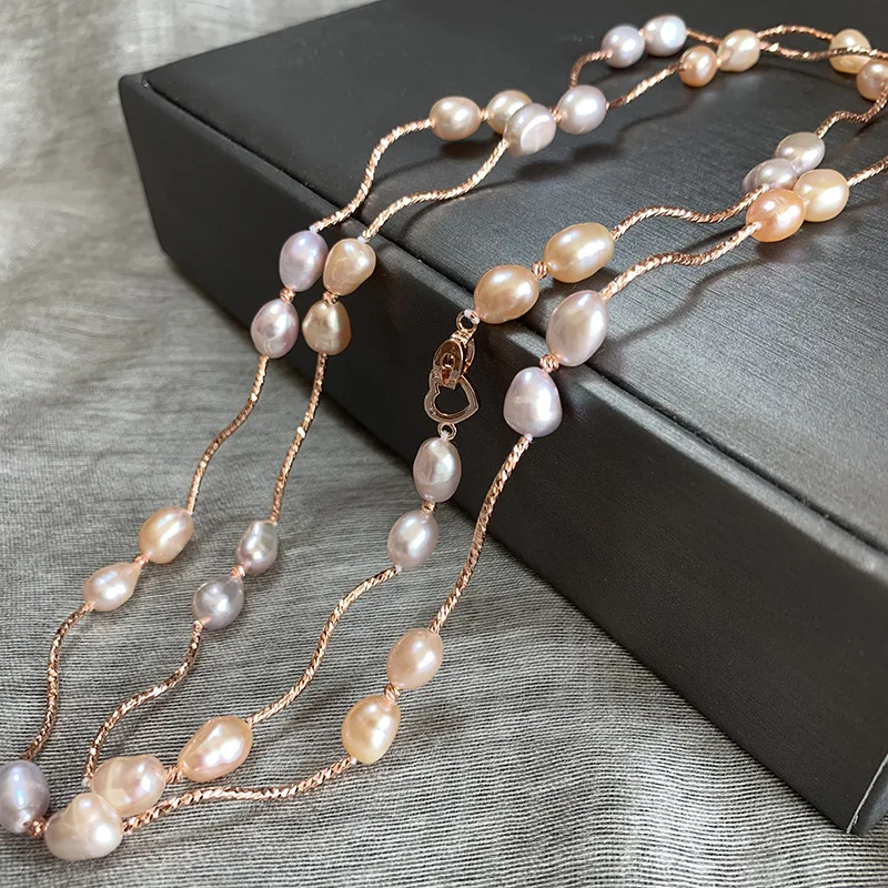 
Freshwater natural pearl long sweater chain ,colored irregular pearl autumn wild simplicity necklace for sale 