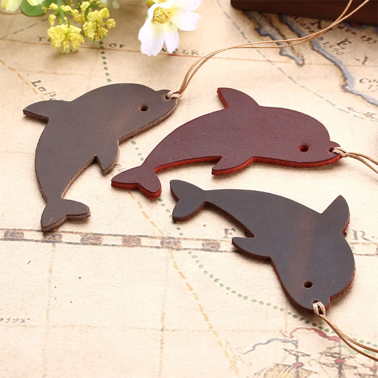 Handmade Vintage Genuine Leather Dolphins Bookmarks for Gifts